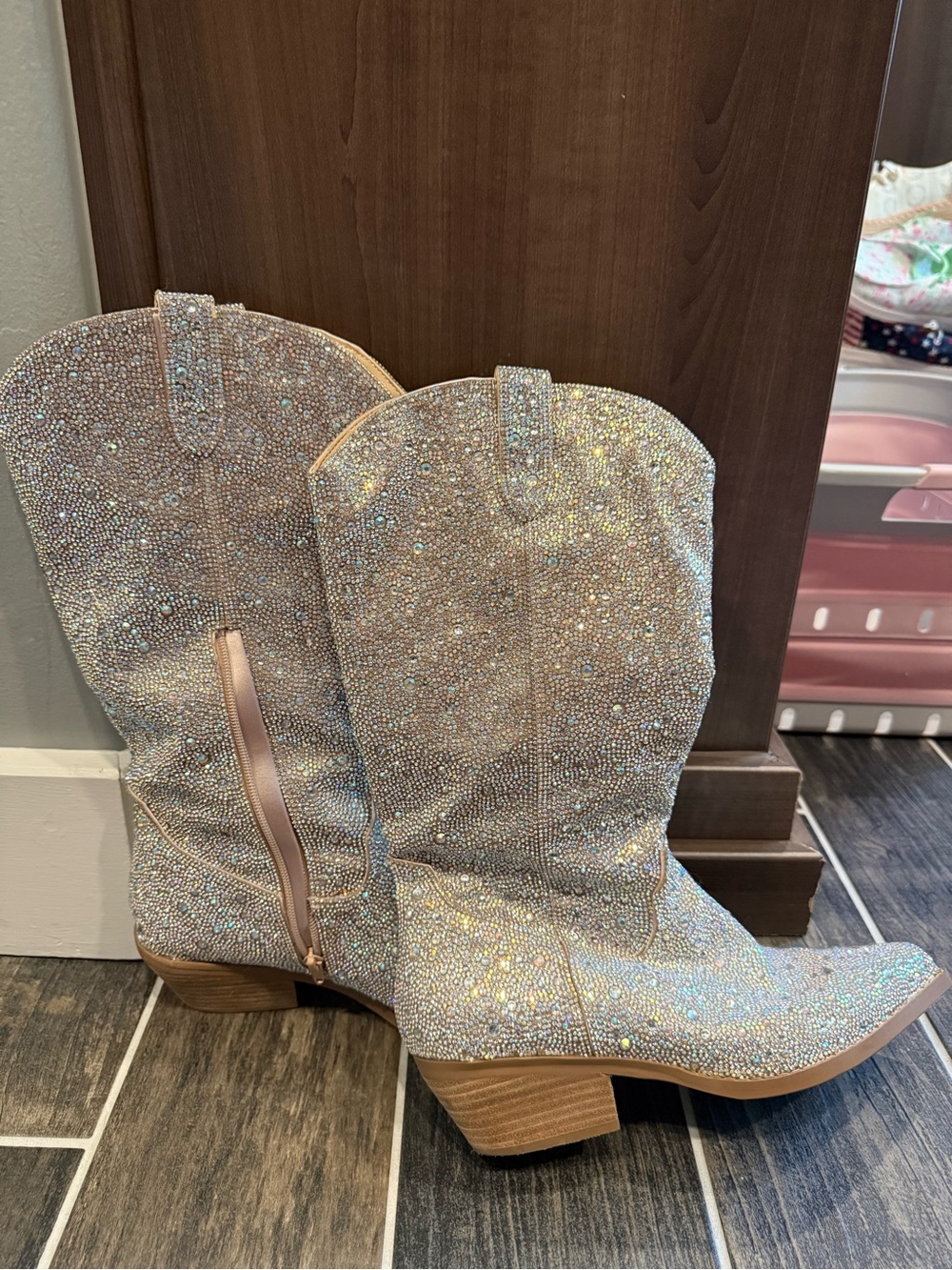 Rhinestone Embellished Tan Cowboy Boots - Women's Sparkle Western Boots